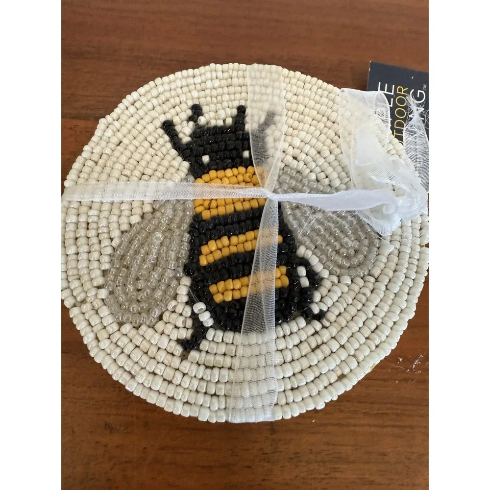 New Beaded Bee Coasters Set of 4 Decor Dining